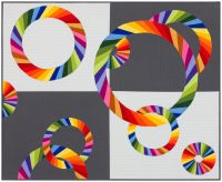 Rainbow Rings of AMB fabric on a 4 square light and dark gray background